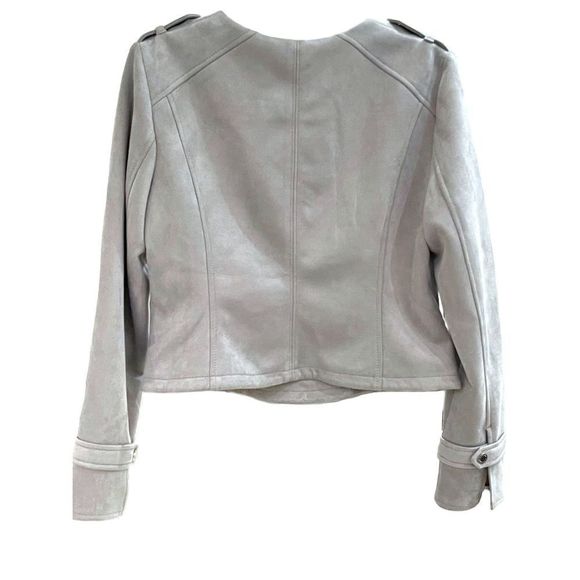 White House Black Market Women's Gray Faux-Suede Moto Jacket Size Medium - Picture 6 of 13